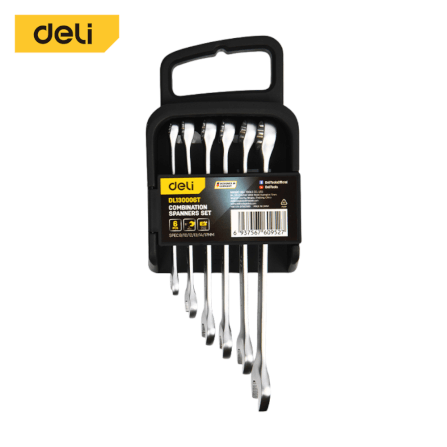 ประแจแหวนข้างปากตาย DELI EDL130006A-SL-01 6ชิ้น สีเงิน